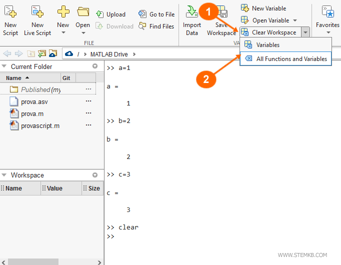 Freigabe des Matlab-Arbeitsbereichs.