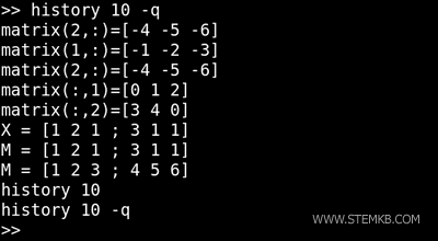 die Liste der letzten zehn Operationen