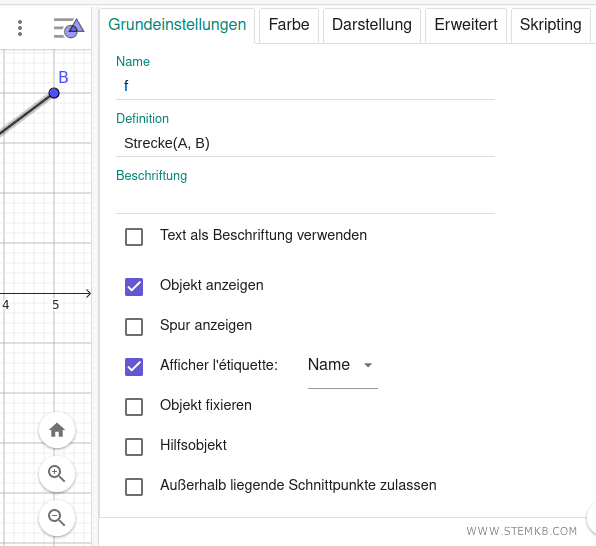 Anpassen des Streckenabschnitts in GeoGebra