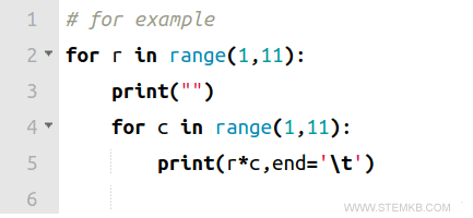 a nested for loop example