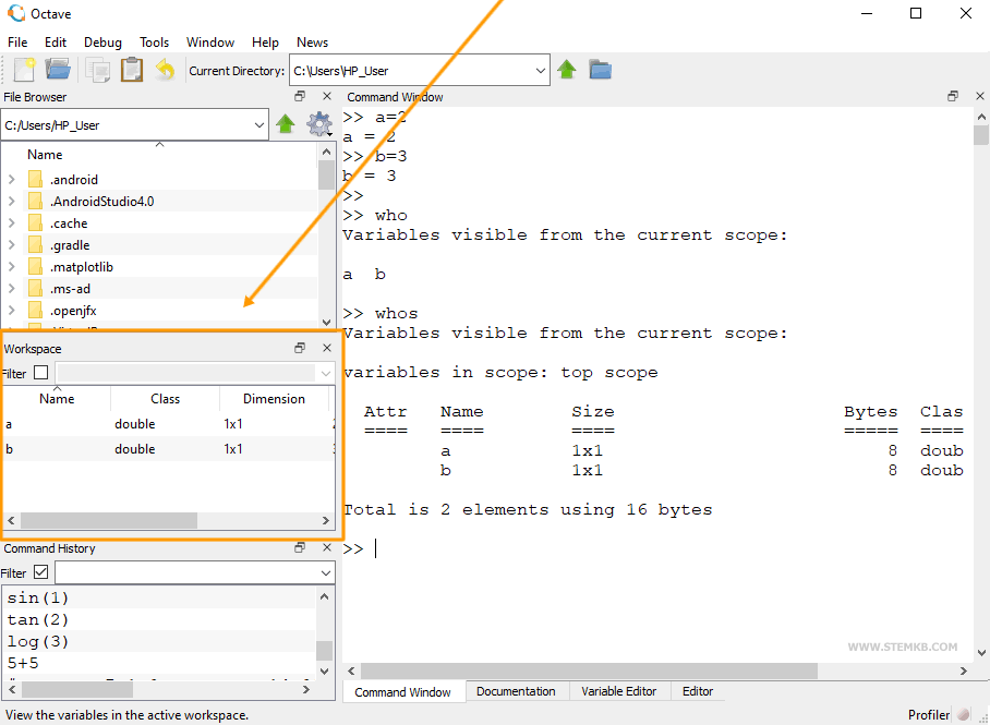 Liste der Variablen im Arbeitsbereich