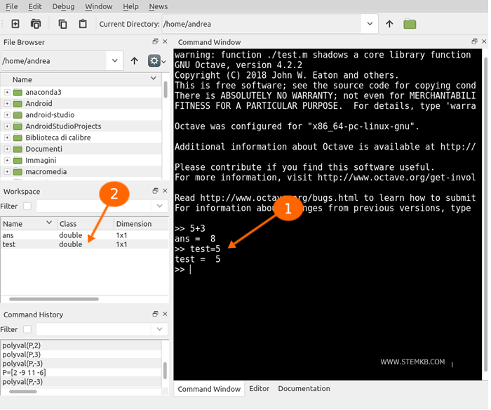 Eine Variable namens "test" definieren